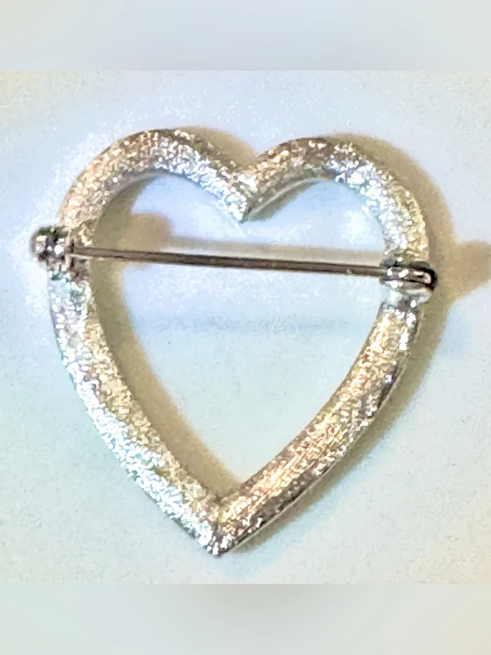Vintage Silver Heart Rhinestone Brooch - Elegant Heart Pin